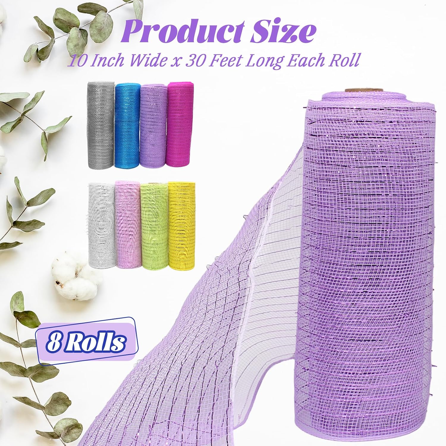 Zorfeter 8 Rolls Memorial Day Deco Mesh Ribbon, Colorful Wreath Making Poly Burlap Ribbon 10in x 30ft, Patriotic Decor for USA Independence/DIY Crafts(Multicolor A)