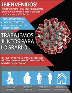 "Let's Work Together: Precautions Against COVID-19" Spanish- 8.5x11" Adhesive Durable Vinyl Decal, Sign by Graphical Warehouse- Safety and Security Signage- Spanish