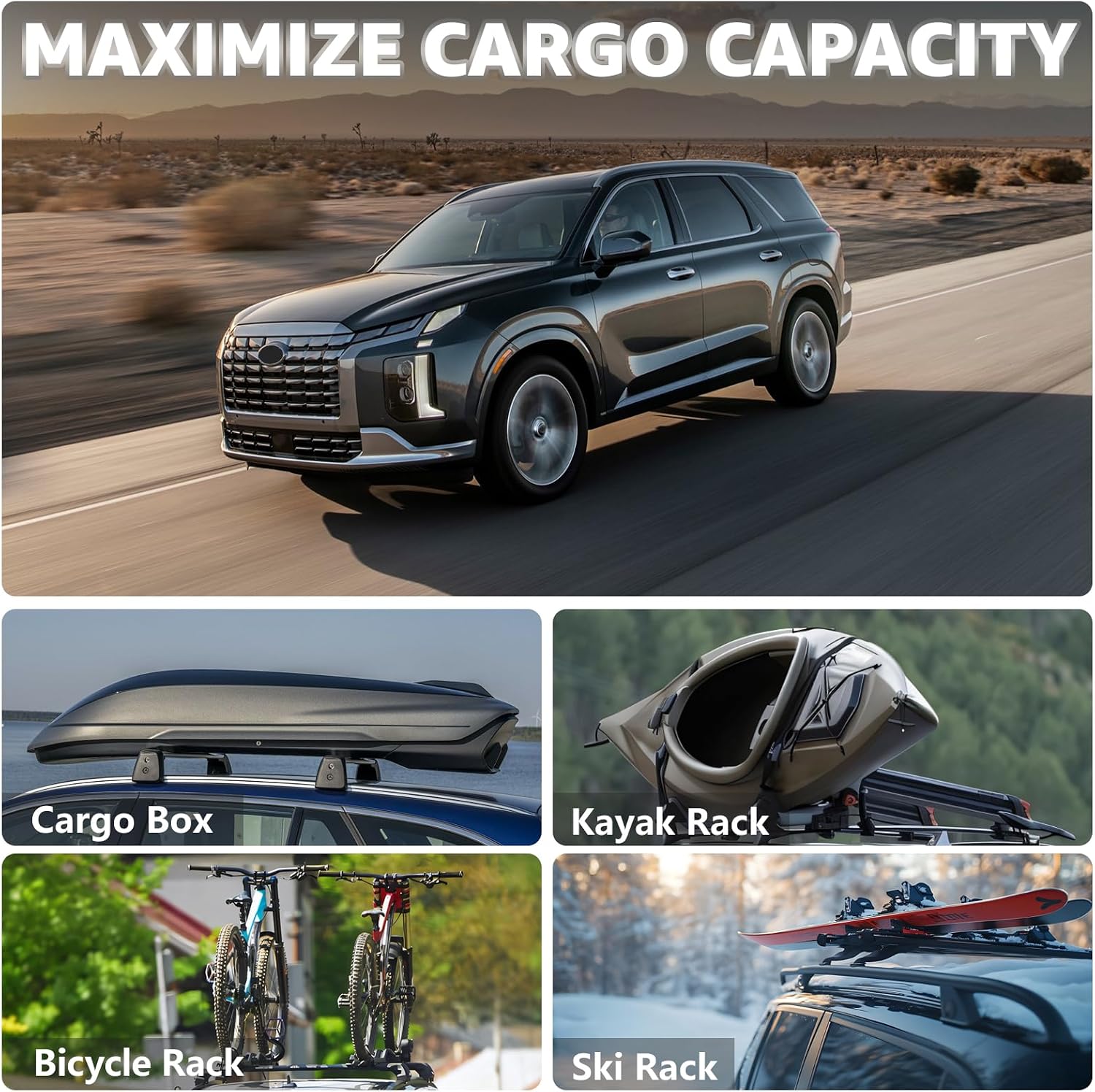 Roof Rack Cross Bars Compatible with Hyundai Palisade SE SEL XRT Limited Calligraphy 2019-2025, Adjustable Aluminum 300 LBS Anti-Theft Lock Cargo Carrier Rooftop Crossbar for Bike, Snowboard, Luggage