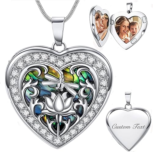 Fanery sue Heart Locket Necklace That Holds Pictures Customized Photo Necklaces Personalized Lockets with Picture inside,