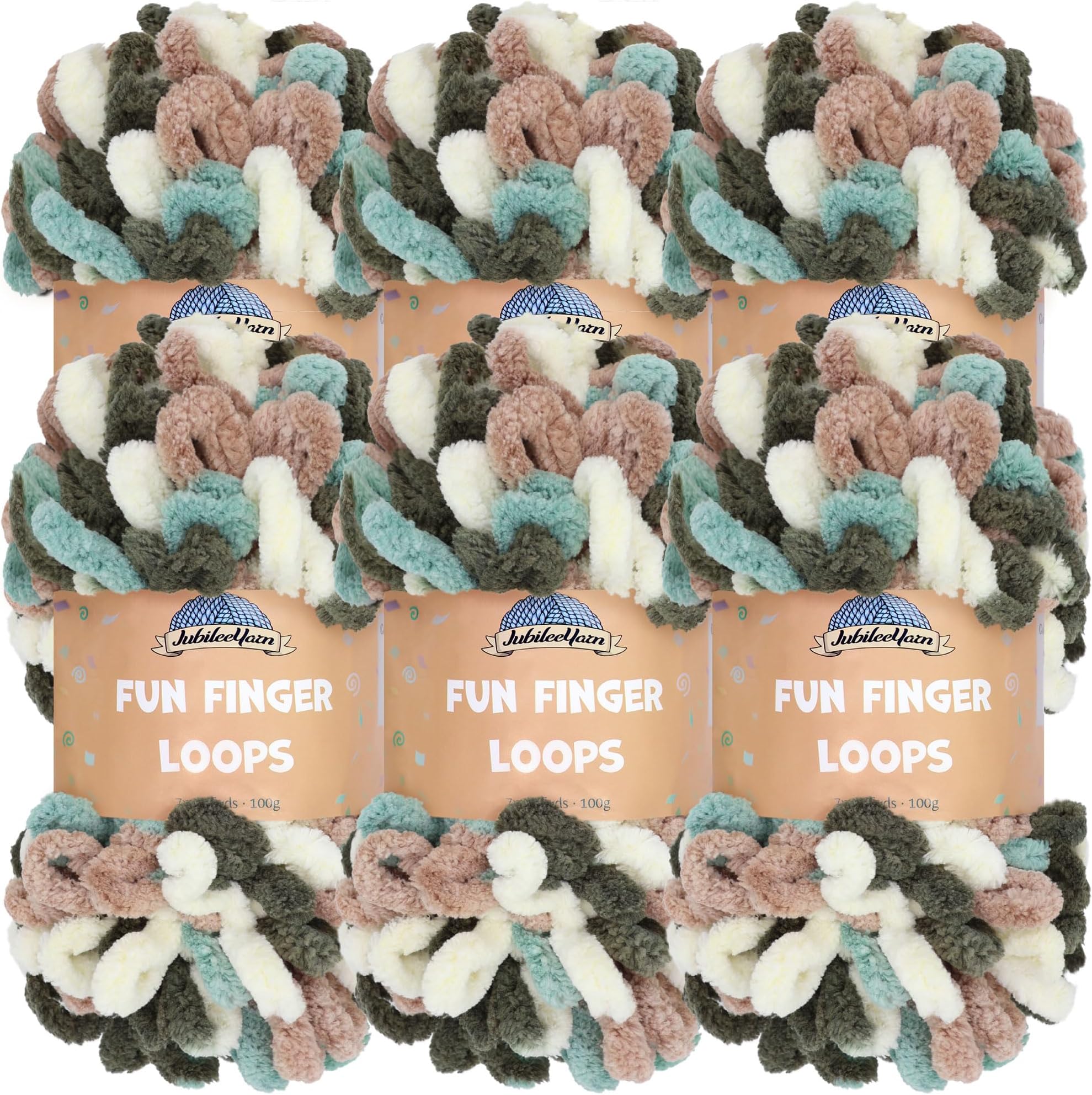 JubileeYarn Fun Finger Loops Yarn - Polyester Jumbo Weight Loop Yarn - 100g/Skein - Demeter - 6 Skeins
