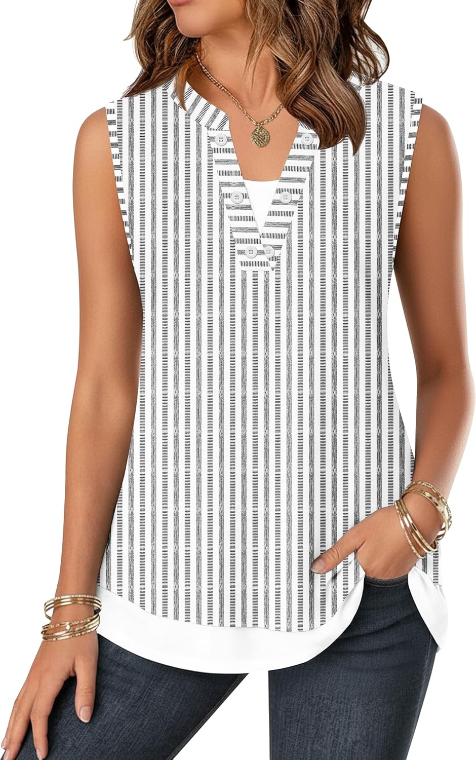 ETCYY Tank Tops for Women 2026 Spring Fashion Summer Button Down Shirts Loose Fit V Neck Sleeveless T-Shirt Tunic