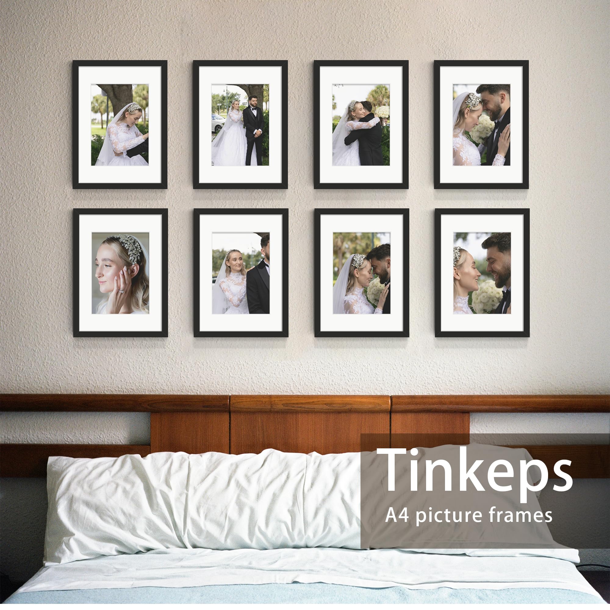 Tinkeps 4 Pack A4 Black Picture Frame, Engineered Wood and Plexiglass, A4 Frame with Mount for A5 Prints, Photos, and Posters, Tabletop and Wall Mountable — view 5