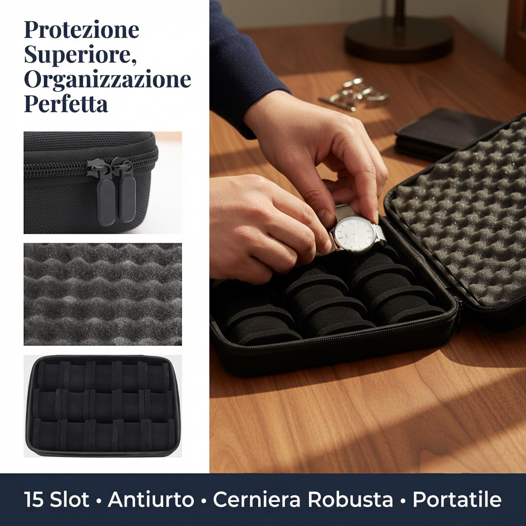 Scatola Porta per Orologi Inplastica, Custodia Orologi da Polso Portatile Contiene Fino a 15, portaorologi per uomo da viaggio, Cofanetti Offre Una Protezione Completa Contro Urti e Danni Estern