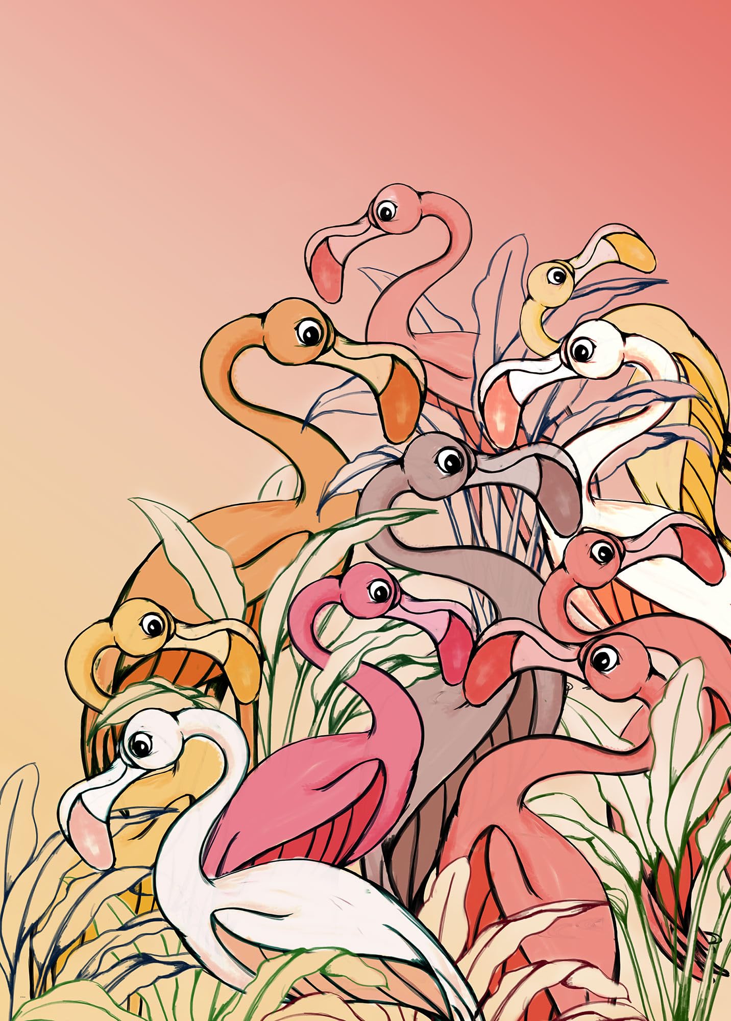 Komar DX4-012 Non-Woven Photo Wallpaper Flamingos and Lillys Size: 200 x 280 cm (Width x Height), Rail Width 50 cm - Image 2