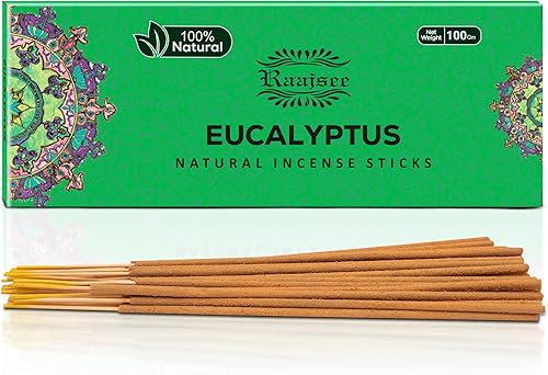 Raajsee Varitas de incienso de eucalipto de 100 gm, 100% puro, orgánico, natural, enrollado a mano, libre de productos químicos, perfecto para