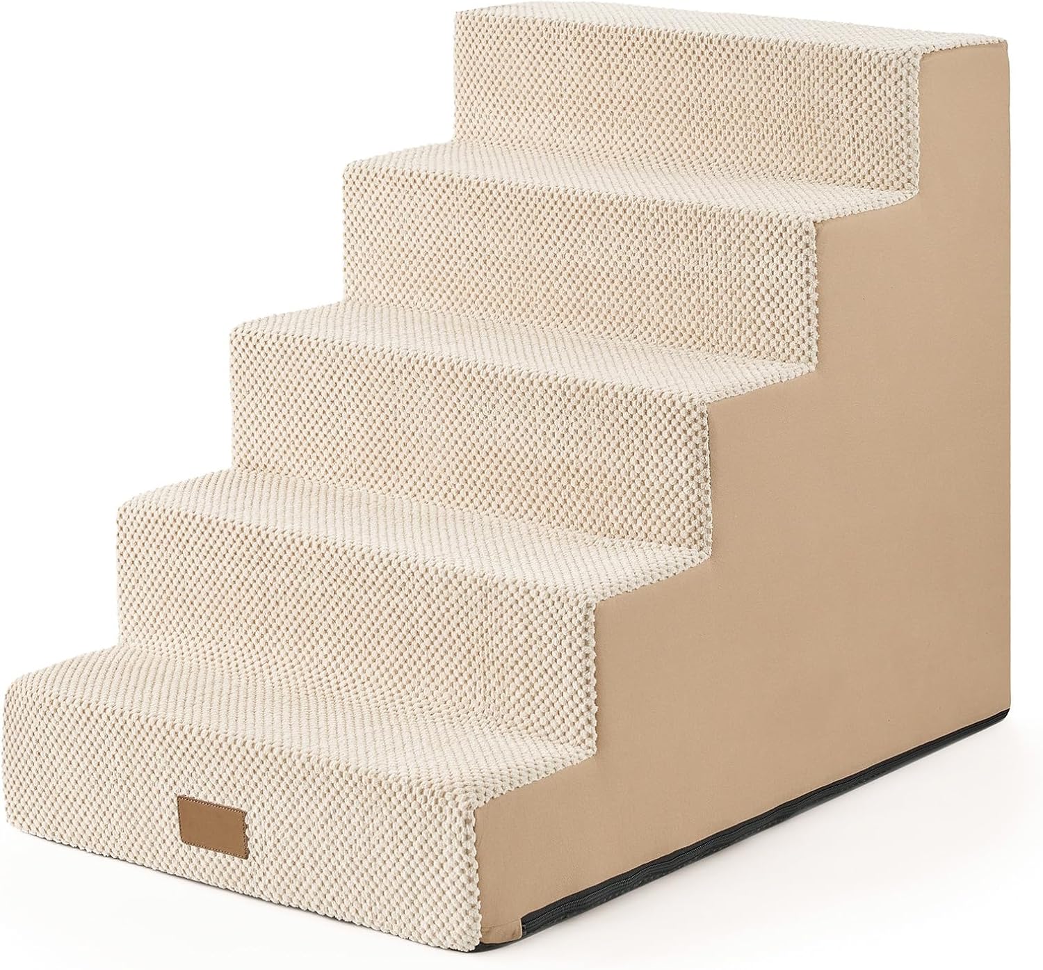 LOMORA Dog Stairs for Small Dogs, 5 Tier Pet Stairs for High Beds, 23.6" H Non-Slip Dog Steps for Puppy, Elderly, or Disabled Dogs, 17.7x29.5x23.6 inch, Khaki