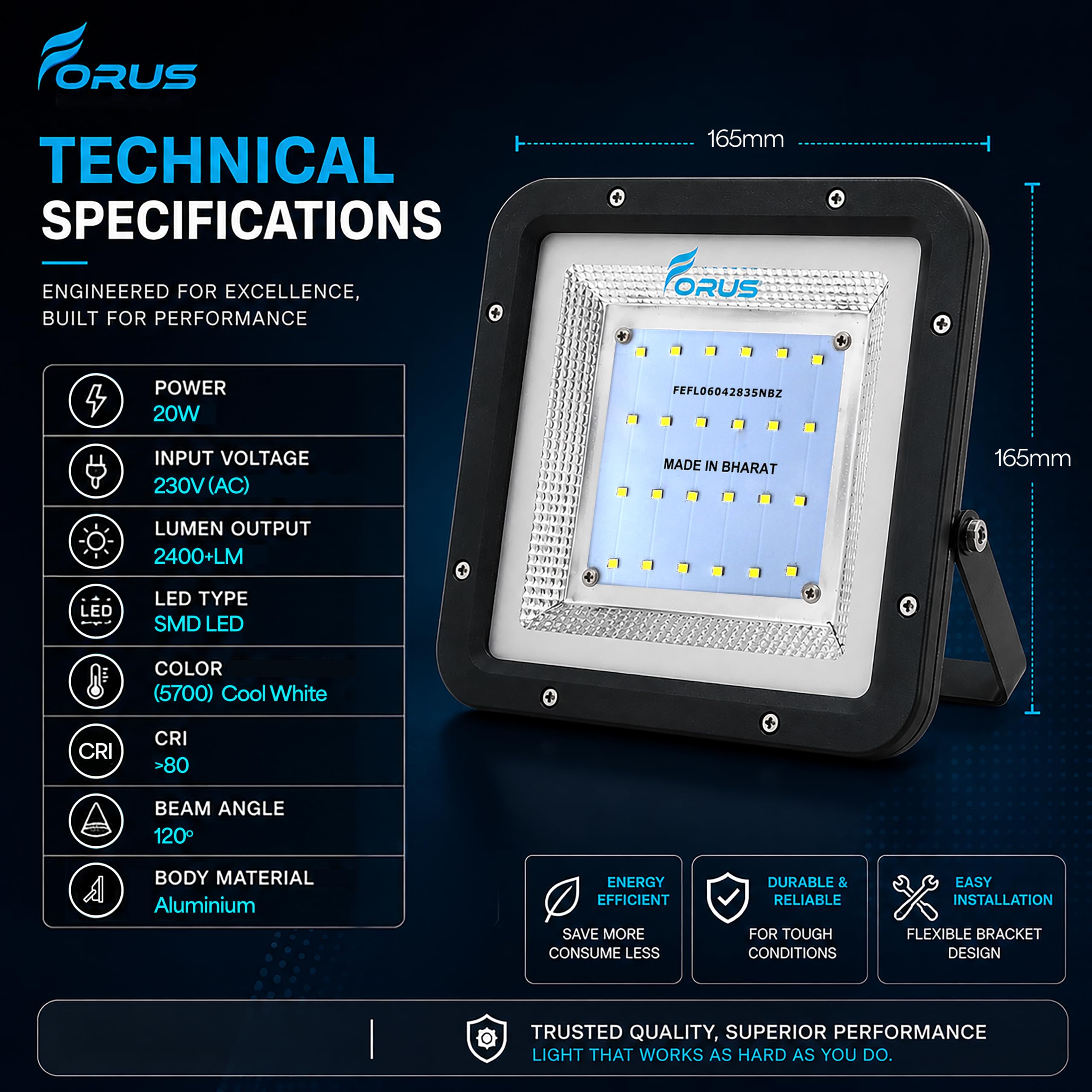 Forus 50W LED Flood Light 4 Years Warranty, IP67 Waterproof Outdoor LED Flood Lights, High Mast Focus Light, Halogen Floodlight for Factory, Garage, Parking, Garden,Shop,Warehouse,Tent, Cool White 1PC 2