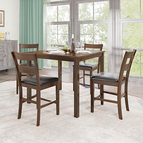 Miniatura 8 de AMERLIFE Juego de mesa de comedor de 5 piezas de madera maciza, juego de comedor moderno de mediados de siglo con 4 sillas, sillas con respaldo