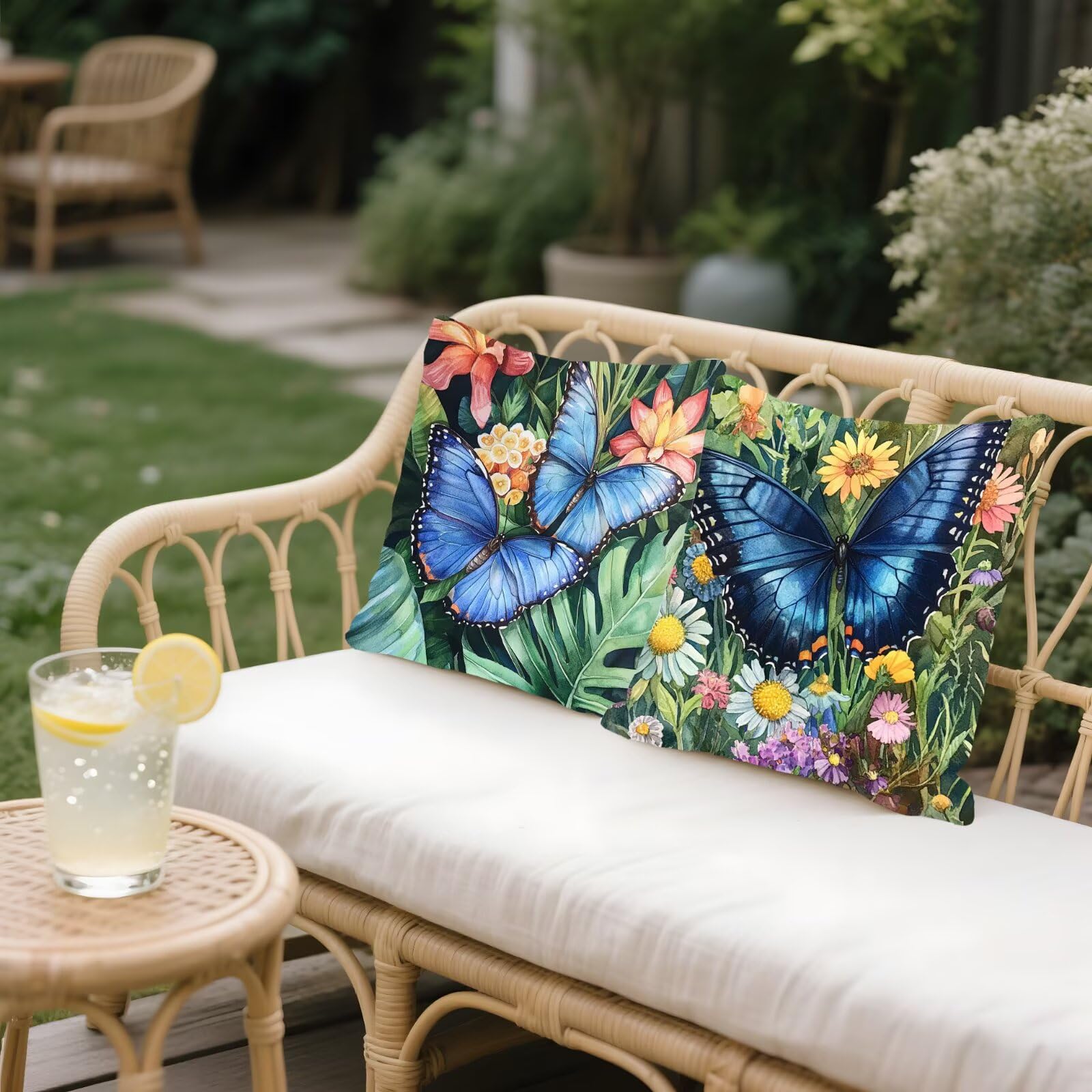 Cojines Sofa Fundas Cojines 50x50cm SúPer Suave Cojin Azul marino Mariposa Juego de 4, Fundas Almohada Impermeable Exterior, Interior Y Exterior Cojin Decorativos, Para SalóN Regalos NavideñOs P-183
