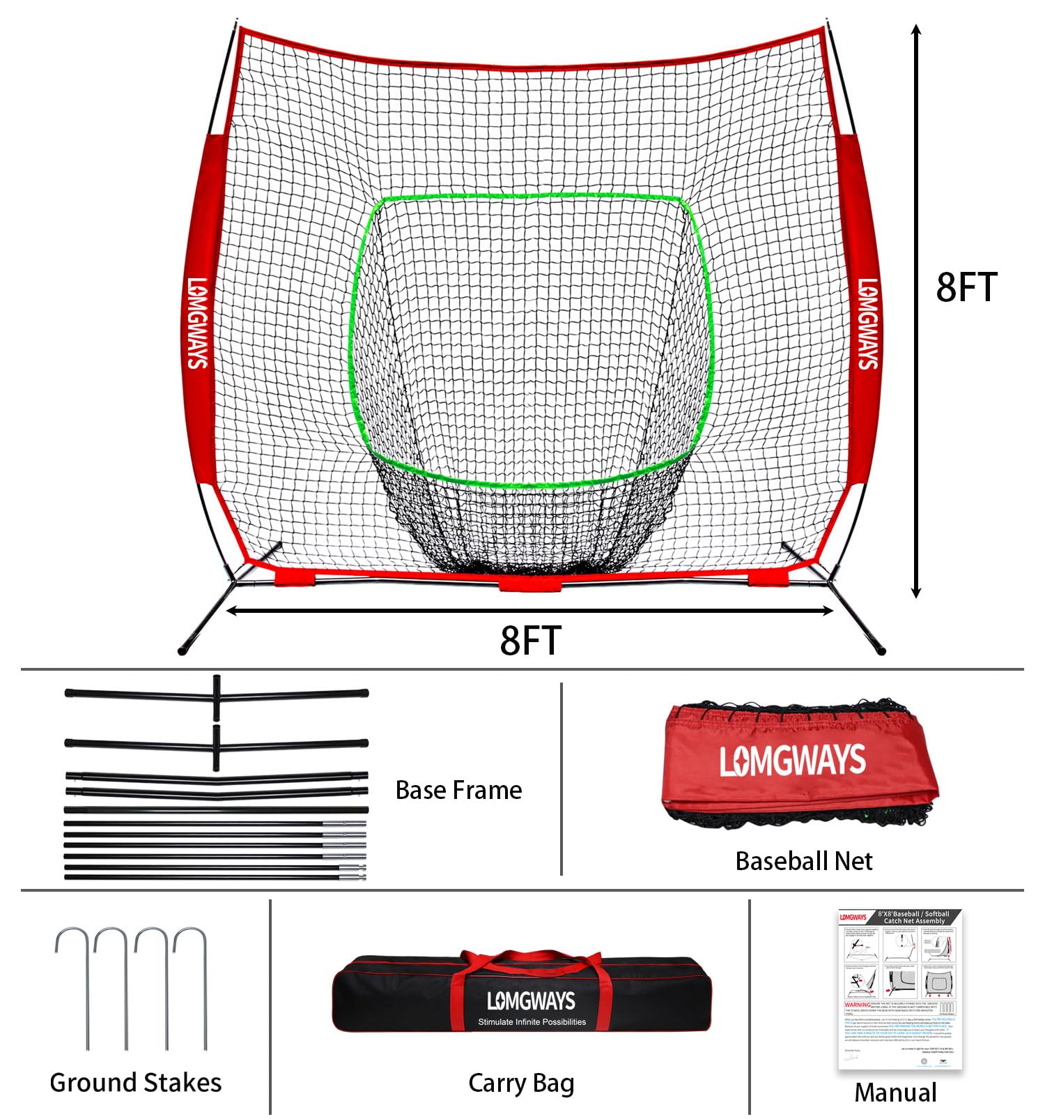 8x8 Ft Baseball & Softball Practice Net With Steel Frame – Portable Batting & Pitching Trainer With Carry Bag, Great For All Skill Levels
