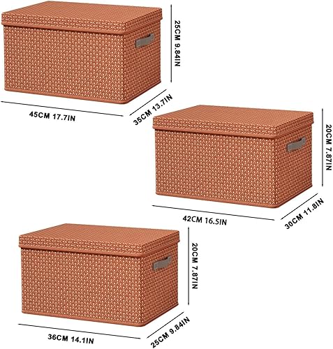 Miniatura 7 de Contenedor de almacenamiento de ropa con tapas, cajas organizadoras apilables de lino, contenedores de almacenamiento de tela con asas reforzadas y
