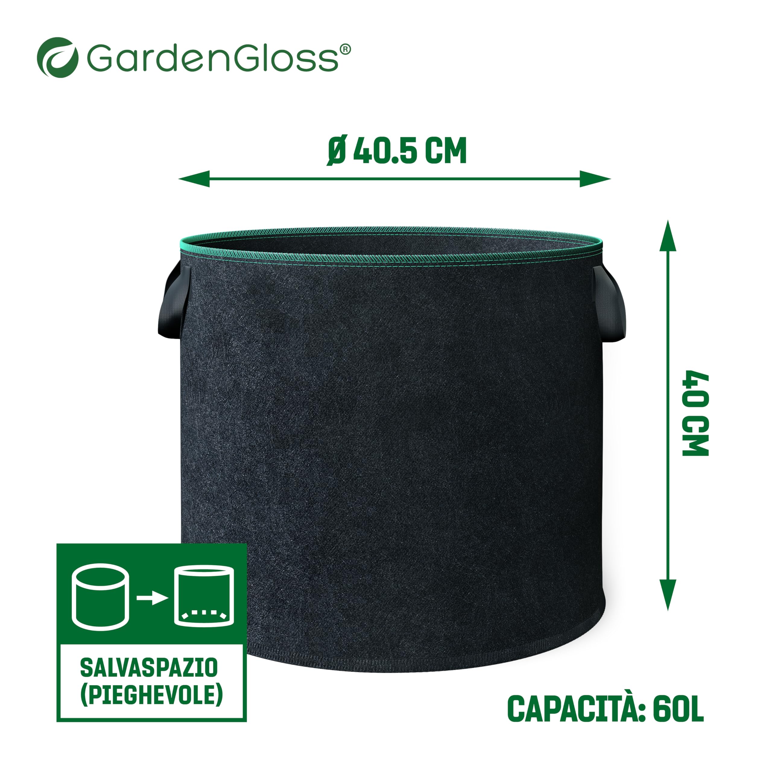GardenGloss Sacchi per Semina (5 Pezzi) - Tessuto Non Tessuto - 60 Litri | Per Patate e Pomodori - Per Interni ed Esterni - In Tessuto Non Tessuto - Riutilizzabile