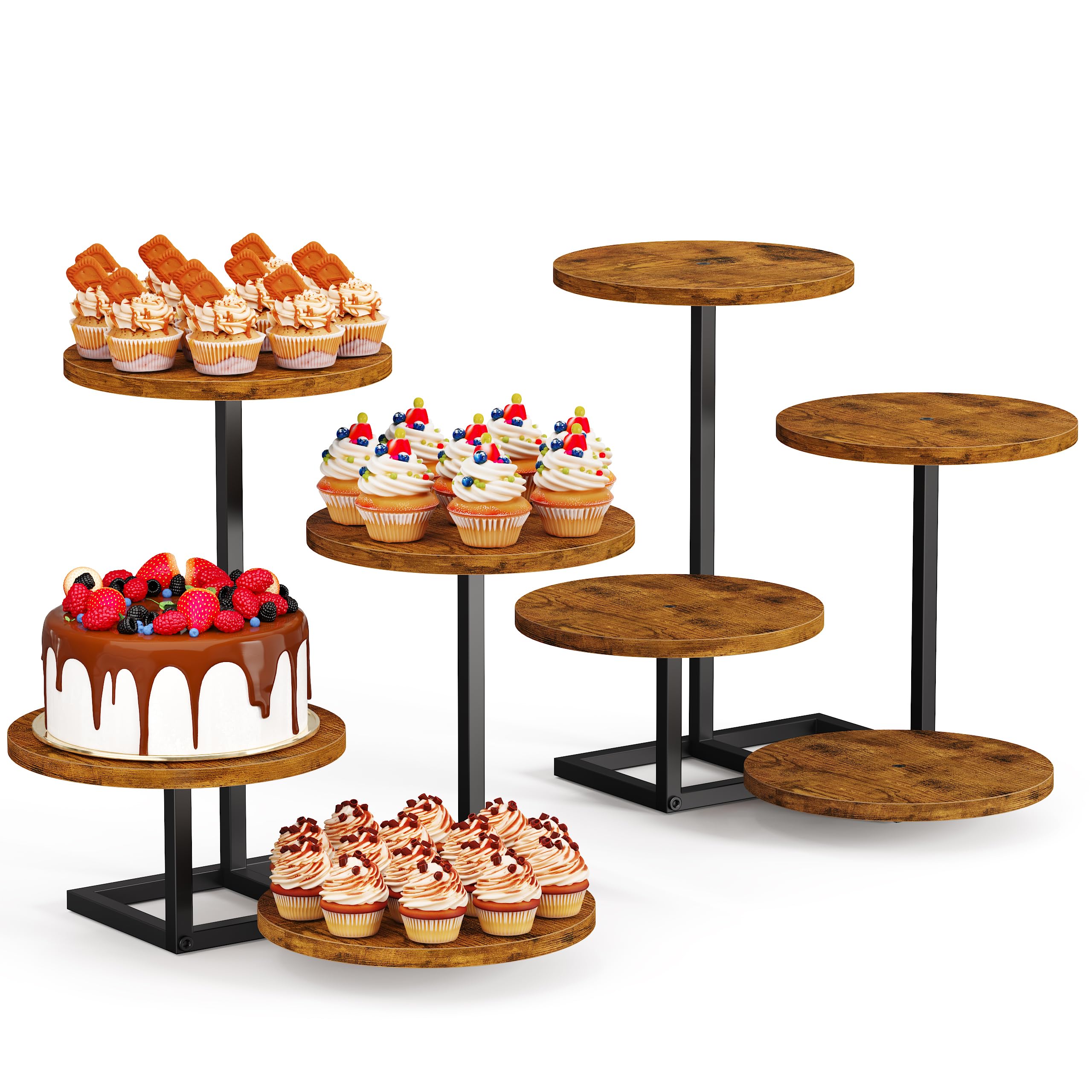 Emfogoo 2 Pack 4 Tier Cupcake Stand, Wooden Cup Cake Tiered Tray Stands, Wood Desert Tier Stands for Dessert Table Display Set for Party Afternoon Tea Baby Shower Wedding Birthday