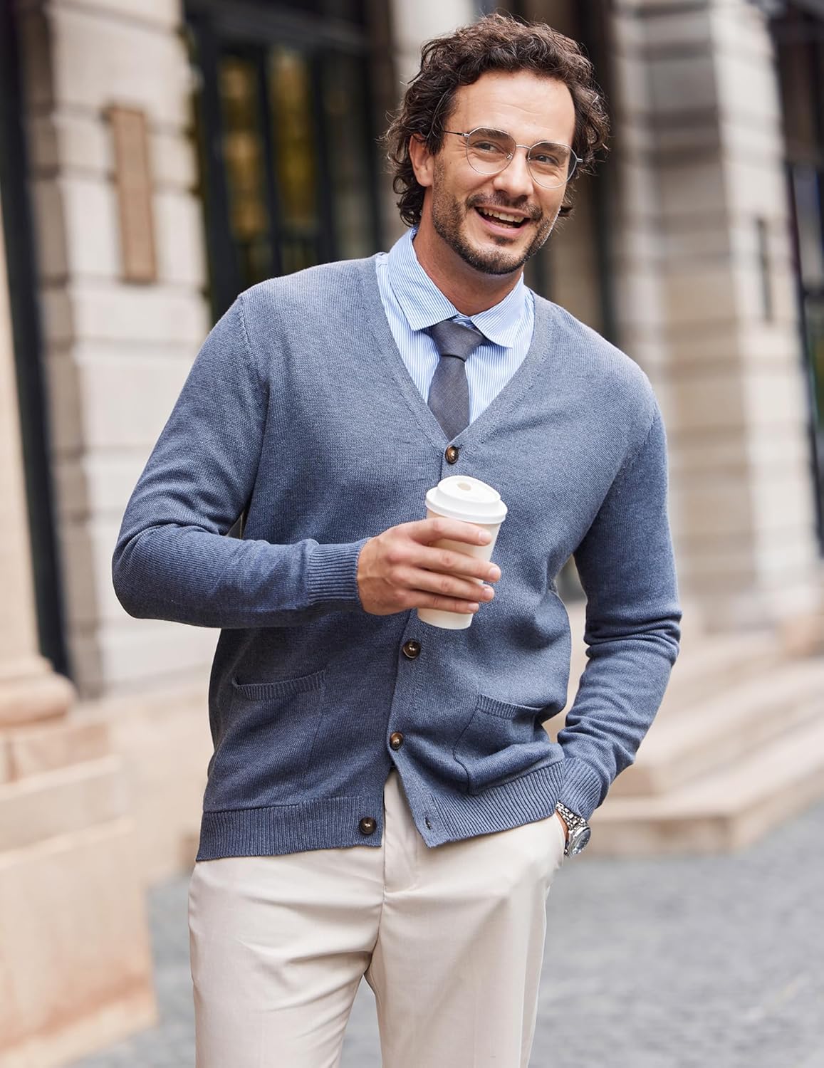 COOFANDY Men's Cardigan Sweater Long Sleeve Casual V Neck Button Down Knitted Sweater with Pockets - Image 3