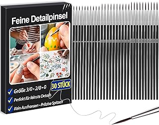 30 Stück Feine Pinsel Set – Feinpinsel für Modellbau und Miniatur, Dünne Präzisionspinsel Größen 3/0 (000), 2/0 (00) und 0, Detail Pinsel für Acrylfarben, Aquarell und Öl – Künstlerpinsel
