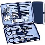 Manicure Set Pedicure Kit Nail Clippers Set Fingernail Clipper Set Ingrown Toenail Nail Kit Scissor Nail Trimmer Kit 18 Pieces Women and Mens Care Grooming Tools with Fine Case (Dark Blue_18 Pieces)