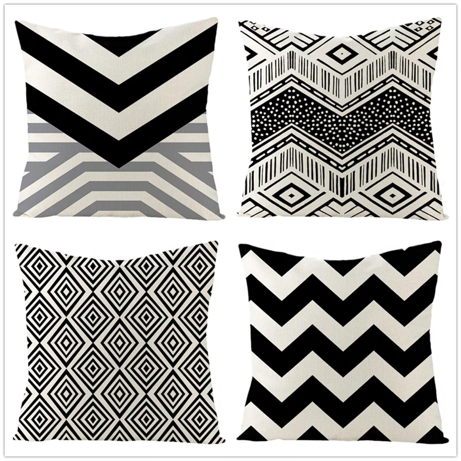 Fodere Per Cuscini 70x70cm Fodere per cuscini Federe per cuscini decorativi in Lino Protezioni con cerniera invisibile per divano Divano Sedia per auto Geometria nera