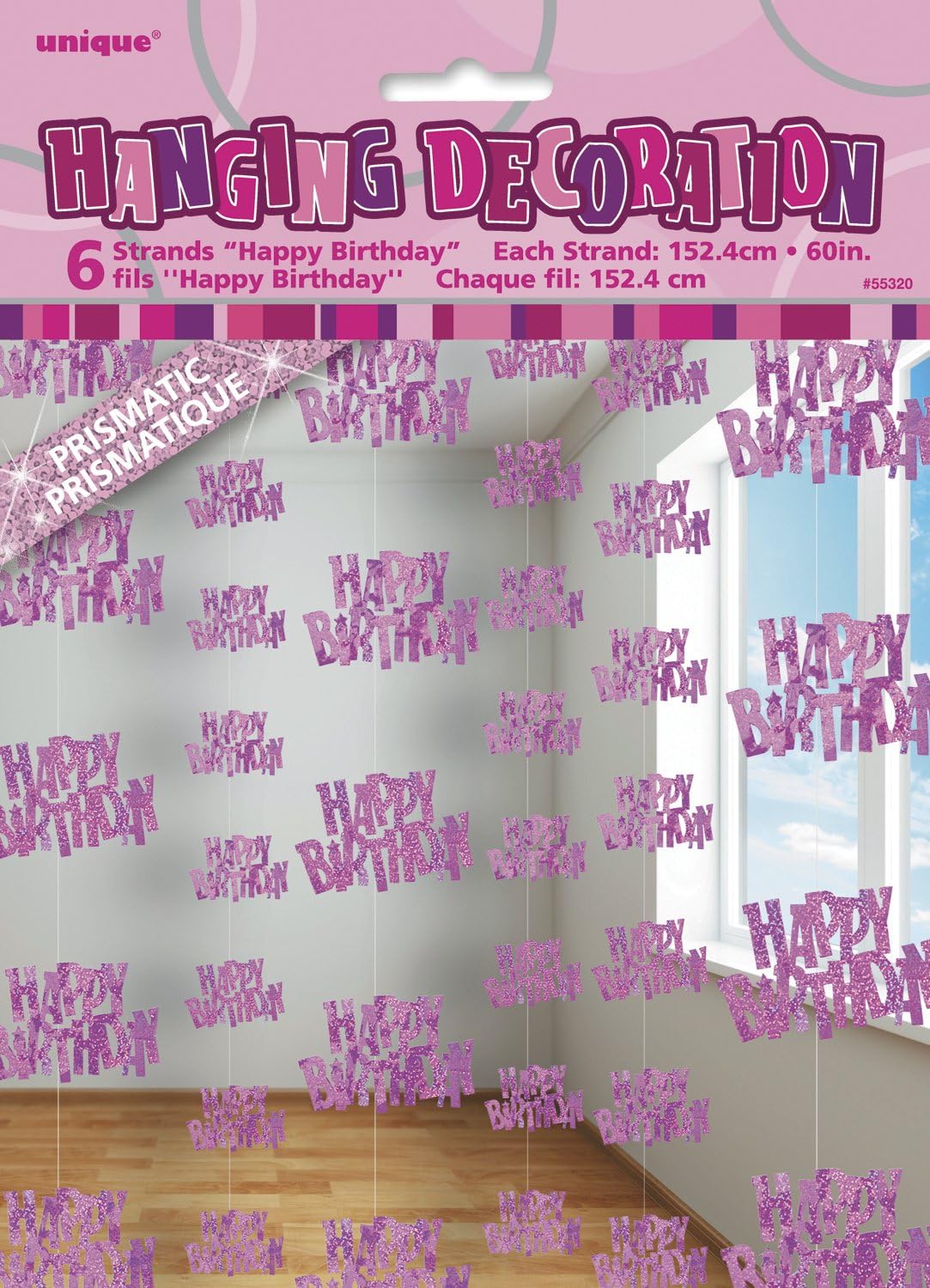 Unique Party 55320 - 5ft Hanging Glitz Pink Birthday Decorations, Pack of 6