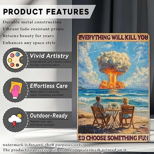 Miniatura 2 de Cartel de hojalata vintage de playa con texto en inglés Everything Will Kill You So Choose Something (Everything Will Kill You So Choose Something)