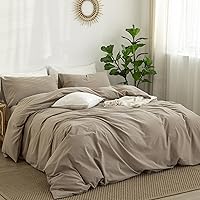 Vista 79 de MooMee Juego de funda de edredón 100% algodón lavado con textura tipo lino, transpirable, duradero, suave y cómodo