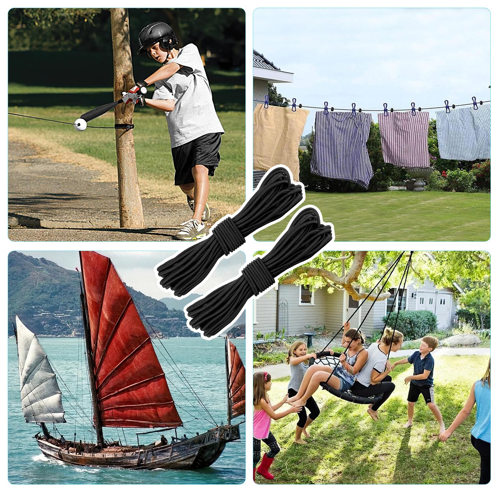 Corde Élastique Noire 7mm X 10m Avec 20 Snaps - Sandow Robuste Pour Camping Et Bateau