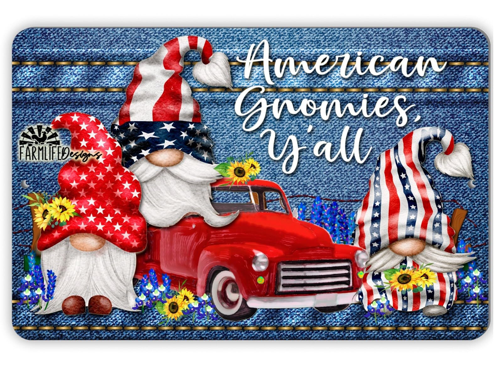 Gnome Sign, American Gnomies Y'all red truck patriotic, 8x12 handmade gnomes home decor