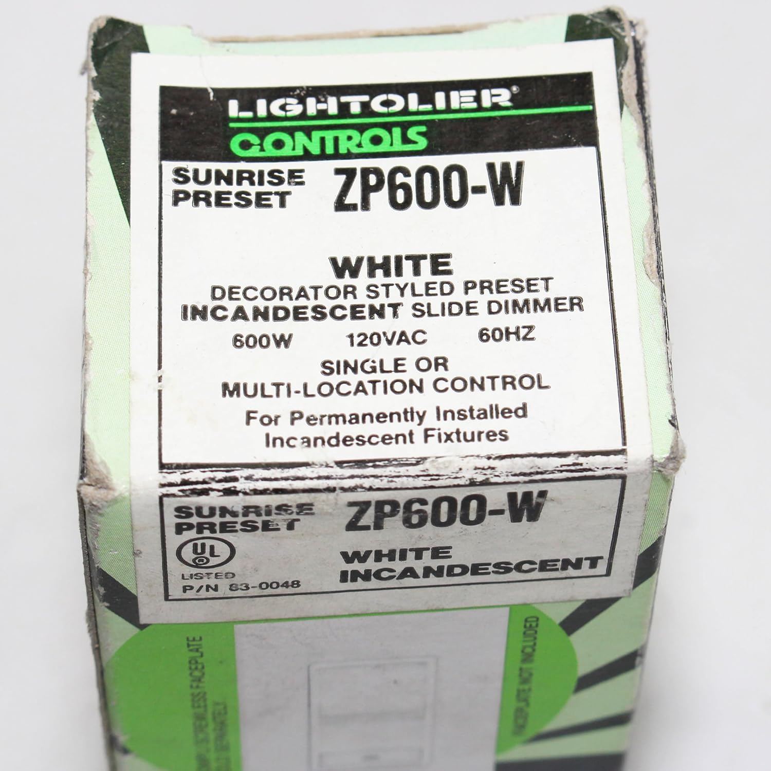 Lightolier ZP600-W dimmer product packaging.