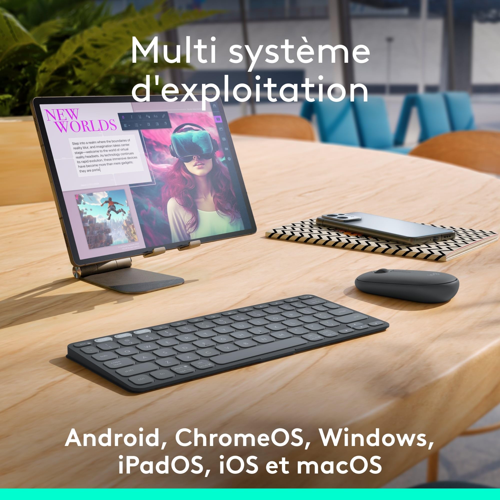 Logitech Keys-To-Go 2, clavier Bluetooth portable pour tablette avec coque intégrée, clavier sans fil compact ultra-mince pour Windows, Android, Linux, iPad, iPhone, Mac, Apple TV, AZERTY FR -Graphite