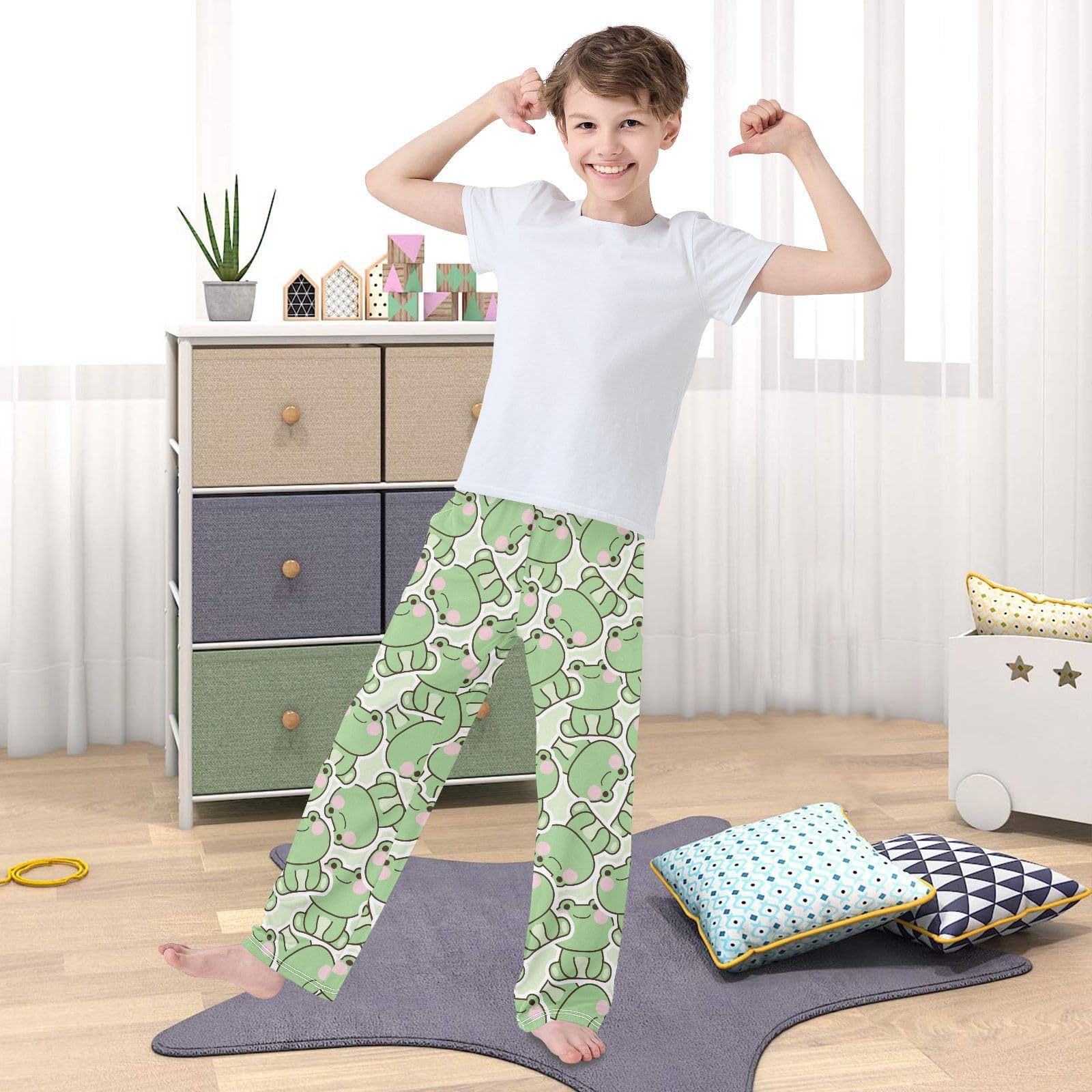 Mnsruu Pyjamahose für Jungen mit Taschen, bequeme Nachtwäsche, elastischer Bund, Pyjamahose, Kinder-Pyjamahose für 6–14 Jahre
