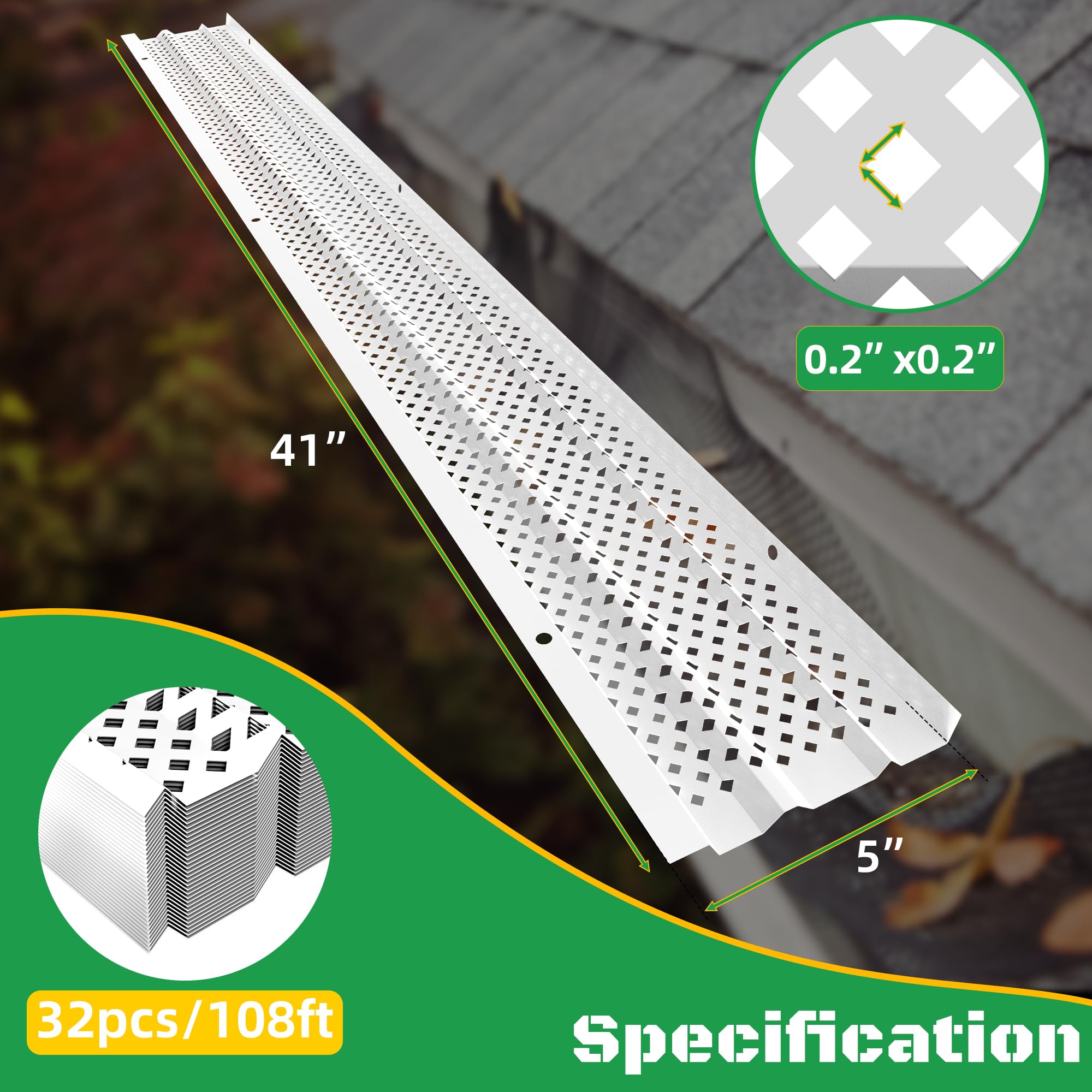 PPOLB Osłony rynny, 15 cm, aluminiowy filtr liścia osłony rynny deszczowej ze śrubami w zestawie, 32 szt. 32 cm, system ochrony rynny DIY, wytrzymałe, pasują do każdego typu dachu lub rynny