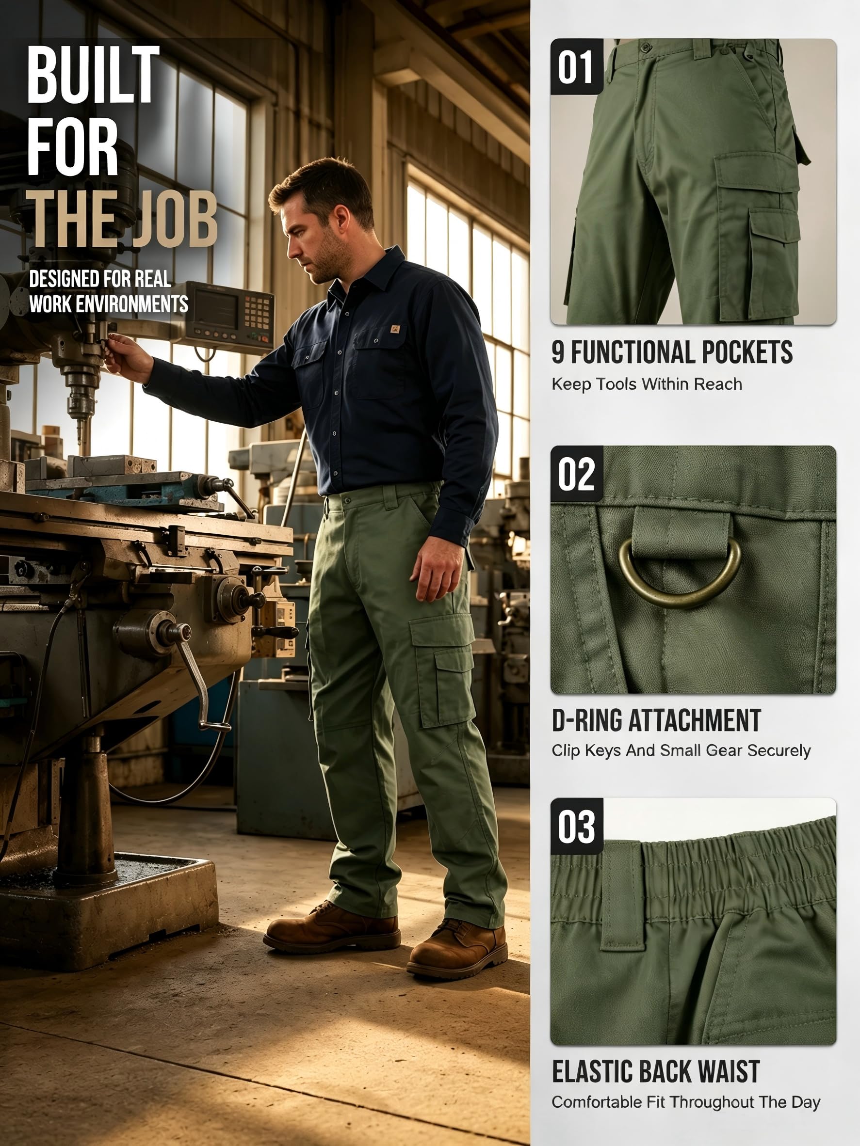 ZITY Pantaloni Cargo Uomo Tattici Ripstop con Multi Tasche, Pantaloni Outdoor da Lavoro per Trekking Escursionismo e Uso Quotidiano