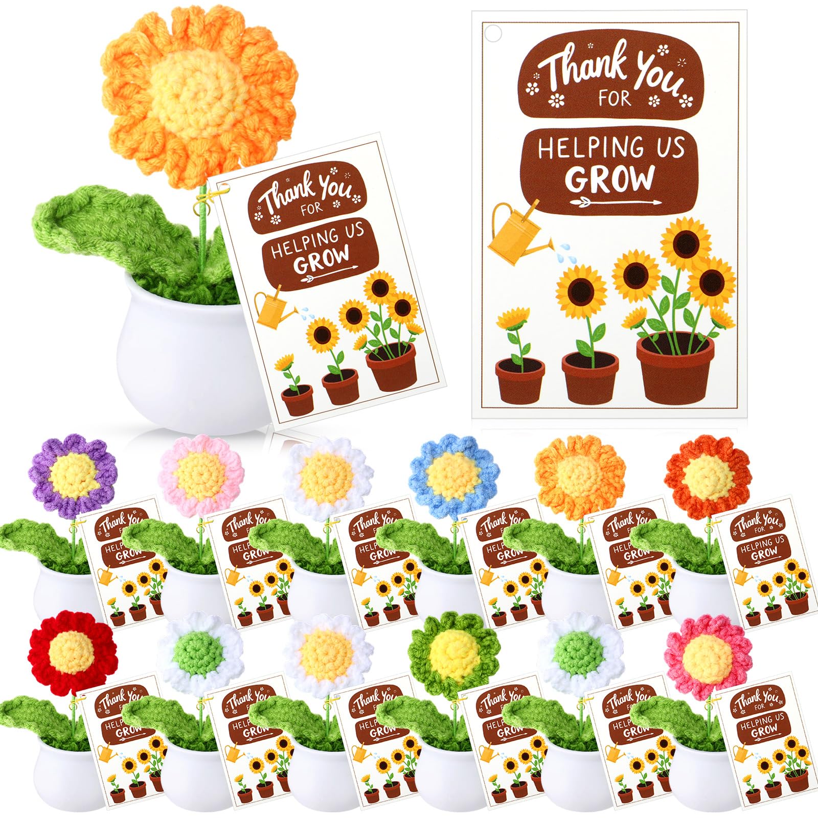 Soaoo Set di 12 biglietti di ringraziamento per insegnanti, margherite all'uncinetto, con scritta "Thank You for Helping Me Grow", regalo di apprezzamento per insegnanti, colleghi, mentori, capi
