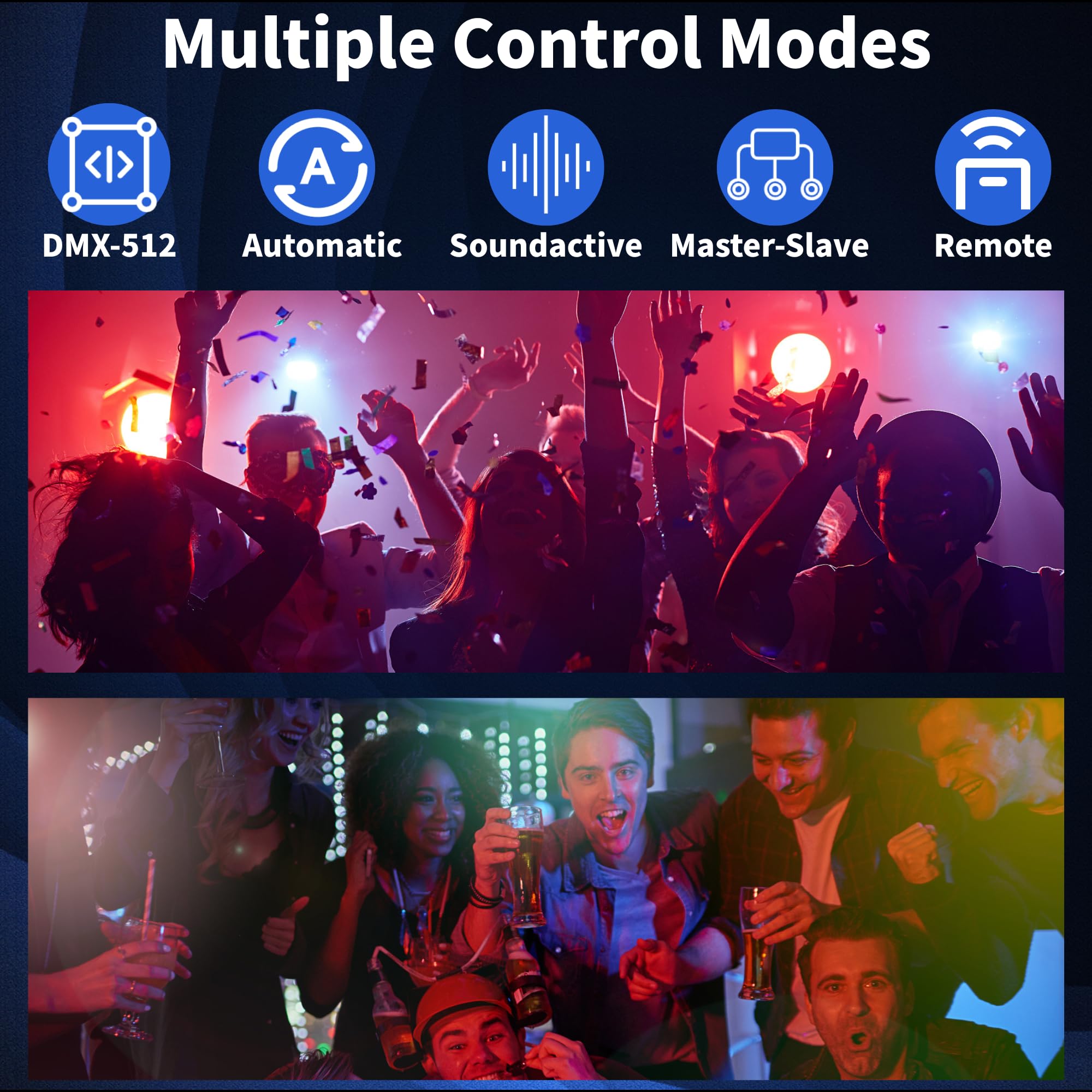 Luci DJ a testa mobile da 150 W, luce LED RGBW 4 in 1 con fascio a 6 bracci, effetto occhi d'api, stelle rosse e verdi, stroboscopiche bianche e ambrate, banda magica 23 RGB per feste, discoteca, KTV