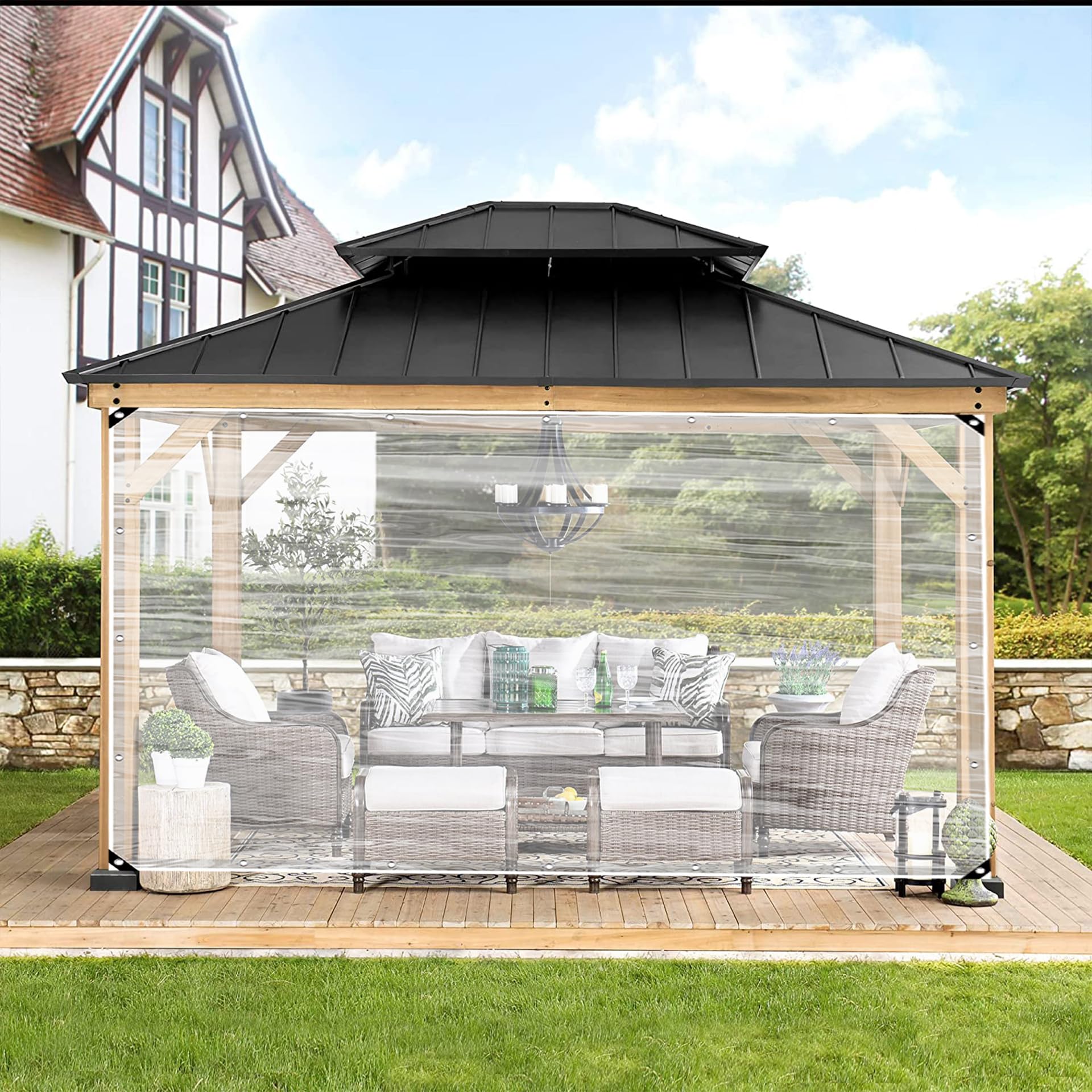 Lona multiusos impermeable 125 x 260 cm transparente para protección exterior de jardín
