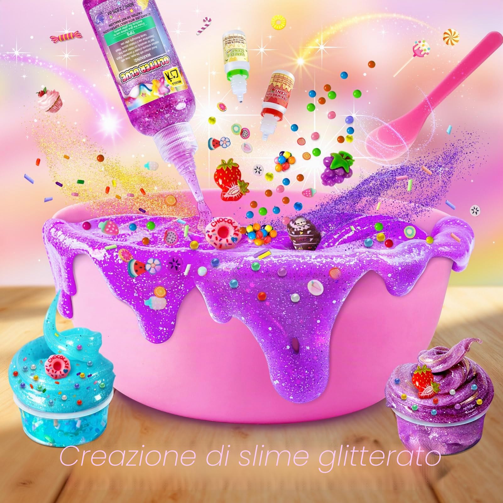Kit Slime Fai da Te per Bambine, Glimmer Crunchy, Kit Slime Galaxy | Slime Burro, Schiuma, Nuvola con Aggiunte, Palline di Schiuma, Charm, Regali per Feste per Bambini 3-12 anni