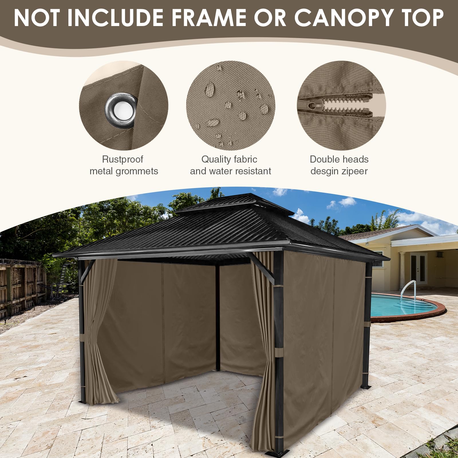 4 Seitenteile Pavillon 3x3m Wasserdicht Seitenwände UV Schutz (Braun)