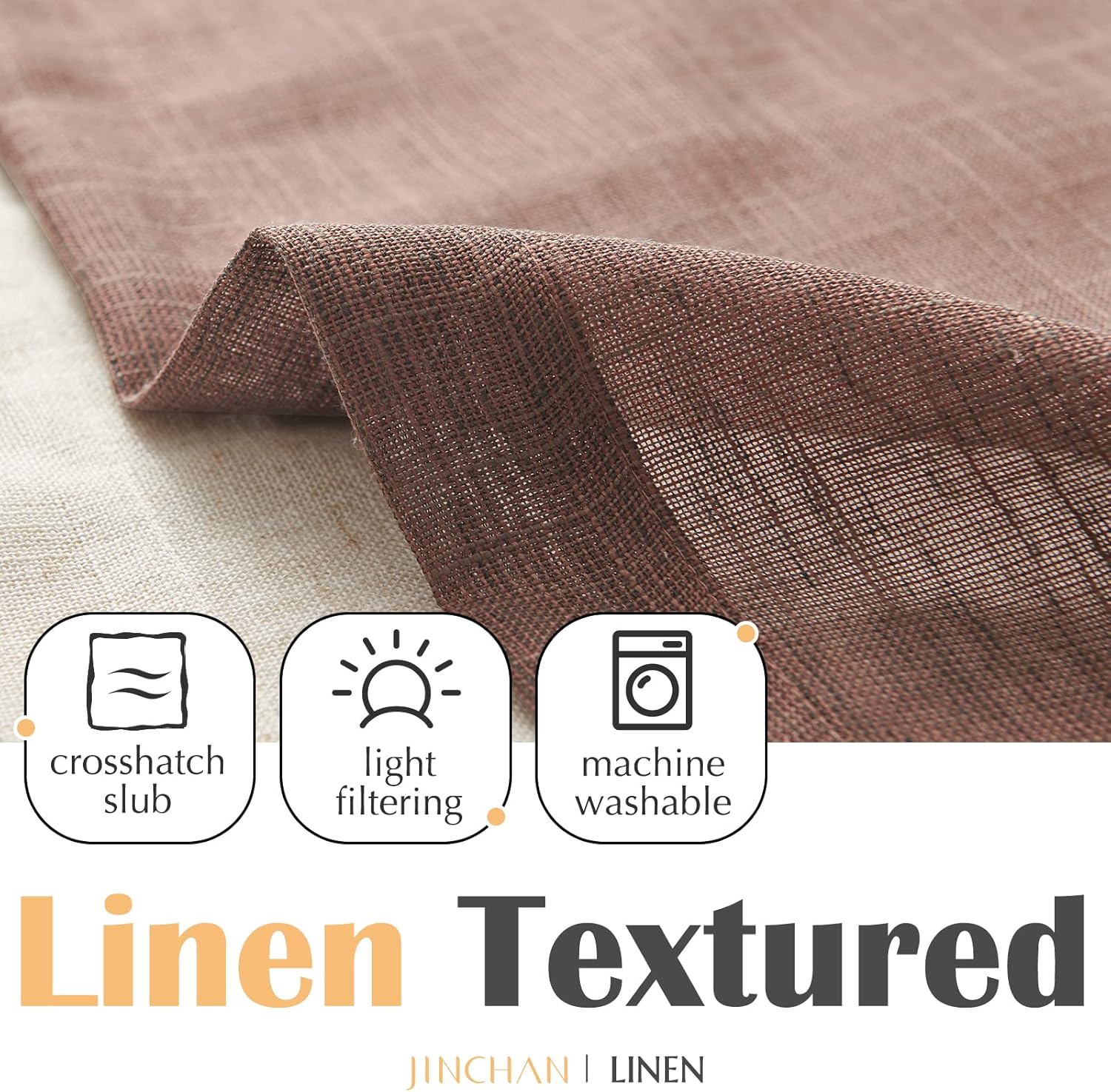 jinchan Linen Farmhouse Valances for Living Room Windows 16 Inch Slubbed Crossed Double Layer Window Valances Light Filtering Rustic Country Overlay Rod Pocket 2 Panels Brown