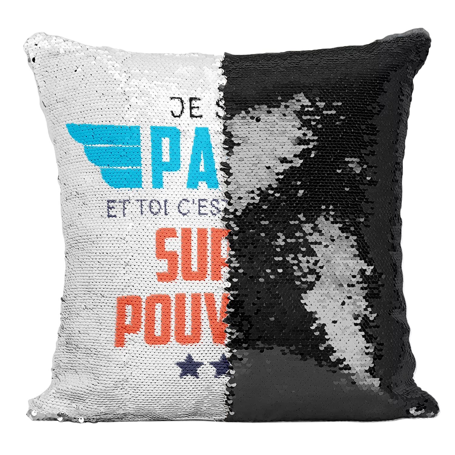 Coussin Sequin Paillettes Noir idée cadeau originale pour la fête des pères