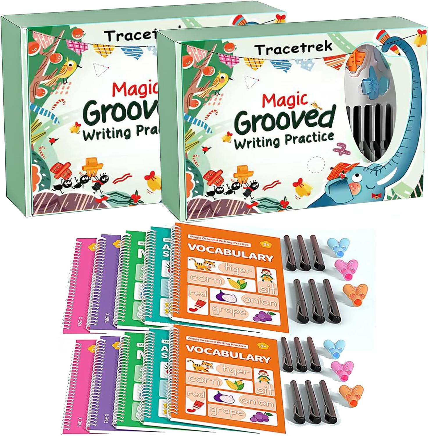 Tracetrek Workbook, Trace Trek Workbook Set - Magic Grooved Writting Practice, Reusable Grooved Handwriting Workbooks, Letter and Number Tracing Book (2pc)