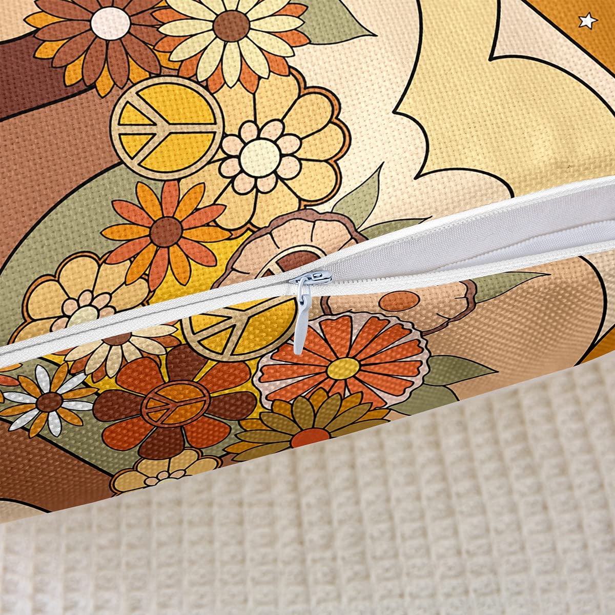 Housse De Coussin Avec Poches - Taille 45x45 Cm - Tissu Imitation Lin - Motif Floral Vieux Livre - Pour Ranger Télécommande, Téléphone...