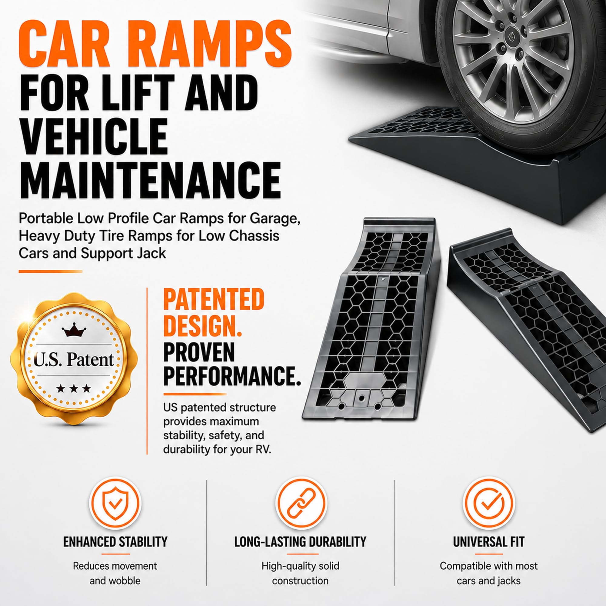 HOXWELL Rampas de coche de capacidad GVW de 20000 libras para cambios de aceite y elevación alta, 2 rampas portátiles de perfil bajo para automóvil resistentes para garaje doméstico, mantenimiento de