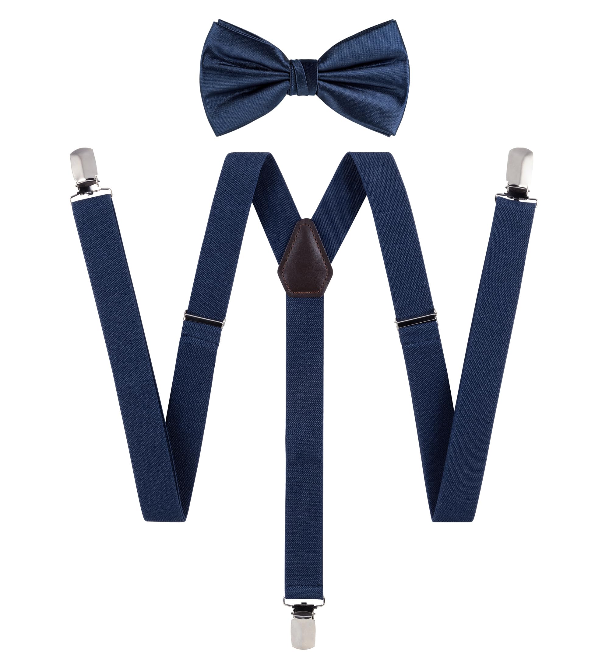 TIE G Solid Color Men's Suspender + Woven Bow Tie Set for Wedding : Vivid Color, Adjustable Brace, Strong Clip, Elastic Band