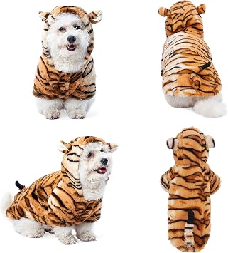 Yoption Tiger Dog Costumes for Halloween, Large | Pet Halloween Cosplay Hoodie Funny Outfits Apparel for Puppy Dogs Cats