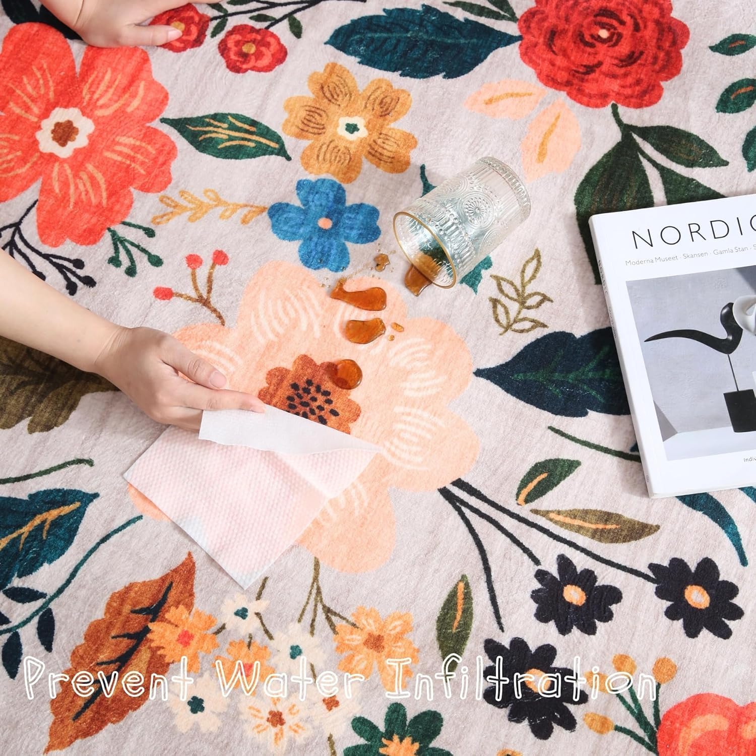 Floral Runner Rug - Soft, Washable & Non-Slip -2