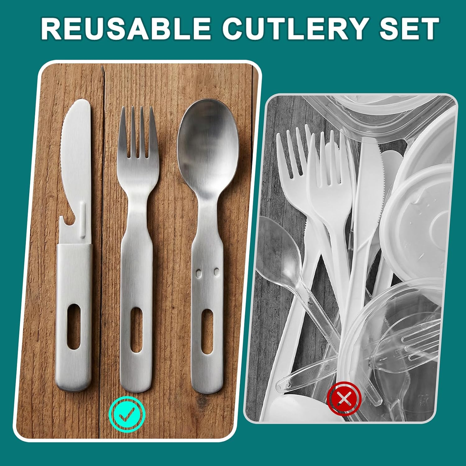 Portable Stainless Steel Cutlery Set - Travel Utensils with Smooth Edges, Durable & Lightweight, Reusable Knife Fork Spoon Set for Camping, Lunch Box, Office & Outdoor Dining (Cutlery Set 2PK) image 4