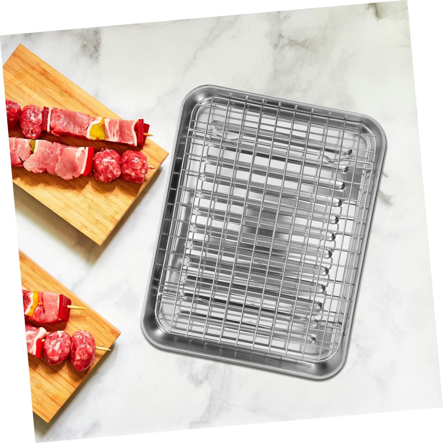 Juego de Bandeja de Horno de Acero Inoxidable con Rejilla, 43 Cm | Drenaje de Aceite, Servir Fritos, Uso en Casa y Familia, Estilo Simple, 1 Juego
