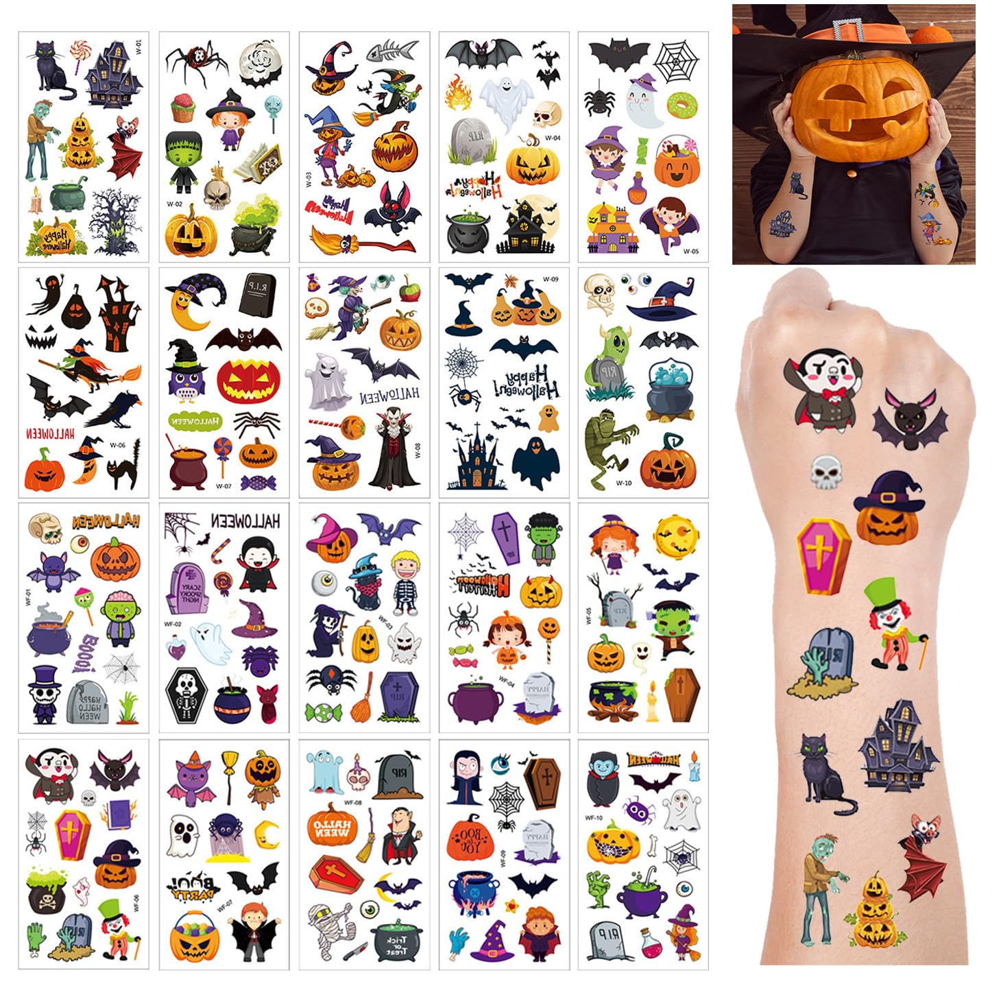 Hystyfu 233 Style Halloween Temporary Tattoos Stickers for Kids Halloween Party Favors for Kids, Halloween Birthday Party Supplies Favors, Halloween Temporary Tattoos for Party Bag Filler (20 Sheets)