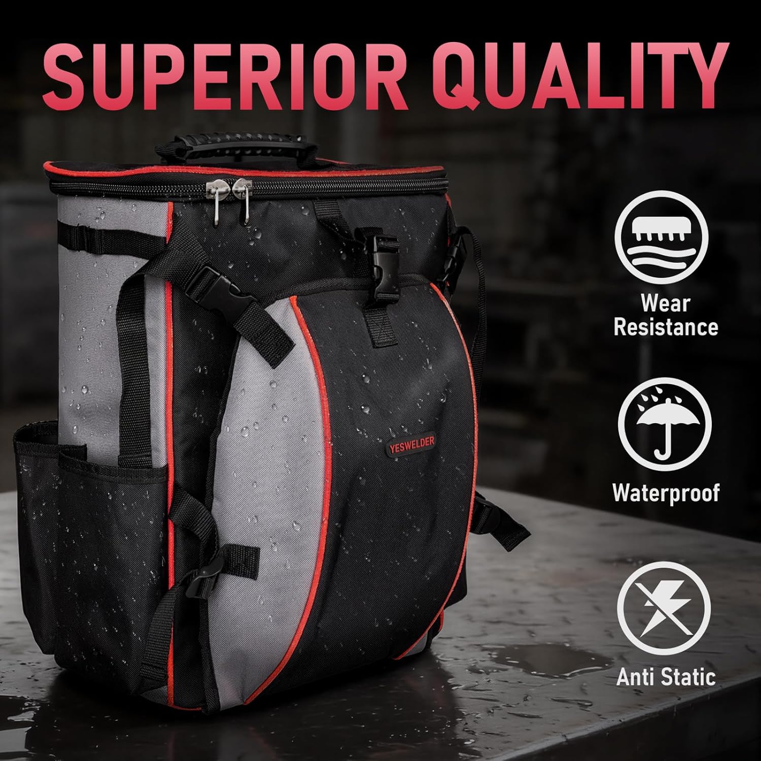 YESWELDER Welding Backpack, Large Capacity Professional Welding Tool Bag with Helmetcatch, Multipurpose Heavy Duty Welder Bag for Travel Hiking and Outdoor Activities - Image 4