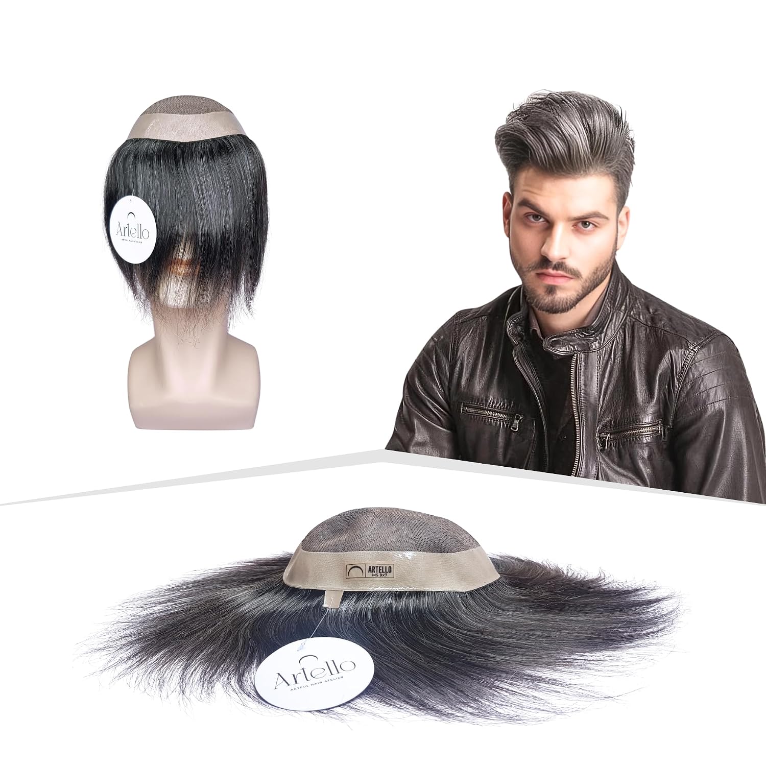Artello® VINTAGE MONO Smart Hair Patch for Men, Subtle Hair Wig in Salt & Pepper Look, 100% Natural Human Hair, 3D Korean ...